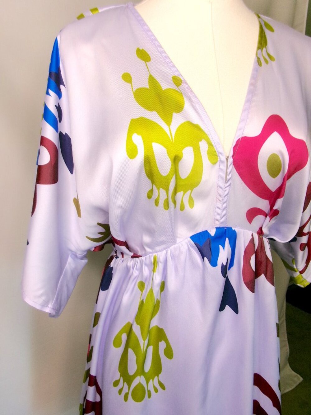 Entro Abstract Floral Mini Dress S Lavender Boho Kimono Sleeve Babydoll Resort